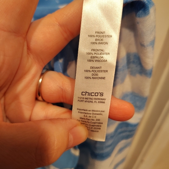 Chico's Mixed Print Chiffon Button Down Longline Tunic Top Sz 2 (L) Artsy Casual - Picture 5 of 6